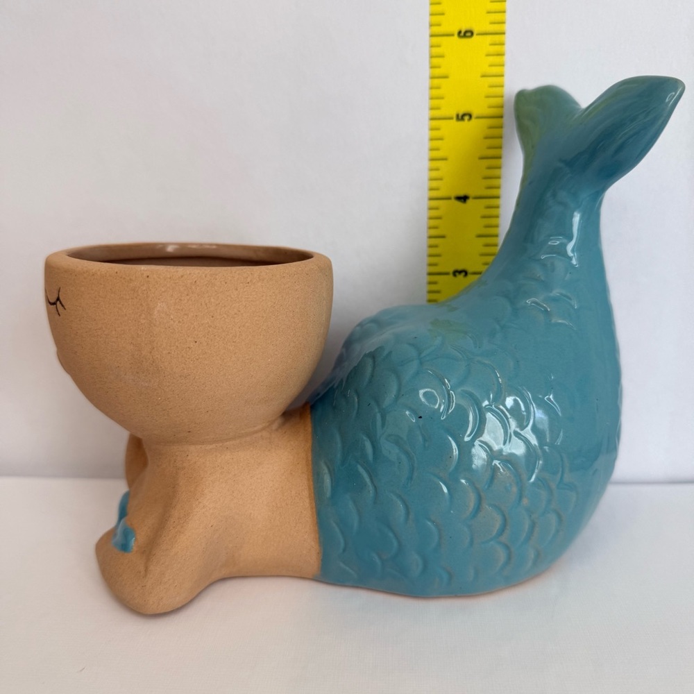 Ceramic Mermaid Planter in Turquoise - Vase Pot Succulent Candle Holder - Beach - Picture 6 of 8